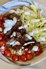 steak and rice bowls with yogurt sauce